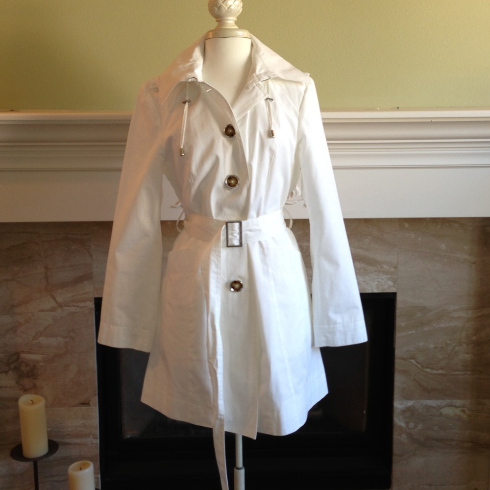 Michael Kors white trench coat.